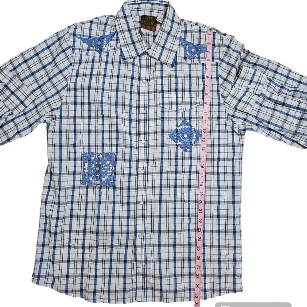 Vintage 80s International Male Western Shirt XL Plaid Lurex Disco Cowboy Rare - Picture 7 of 7